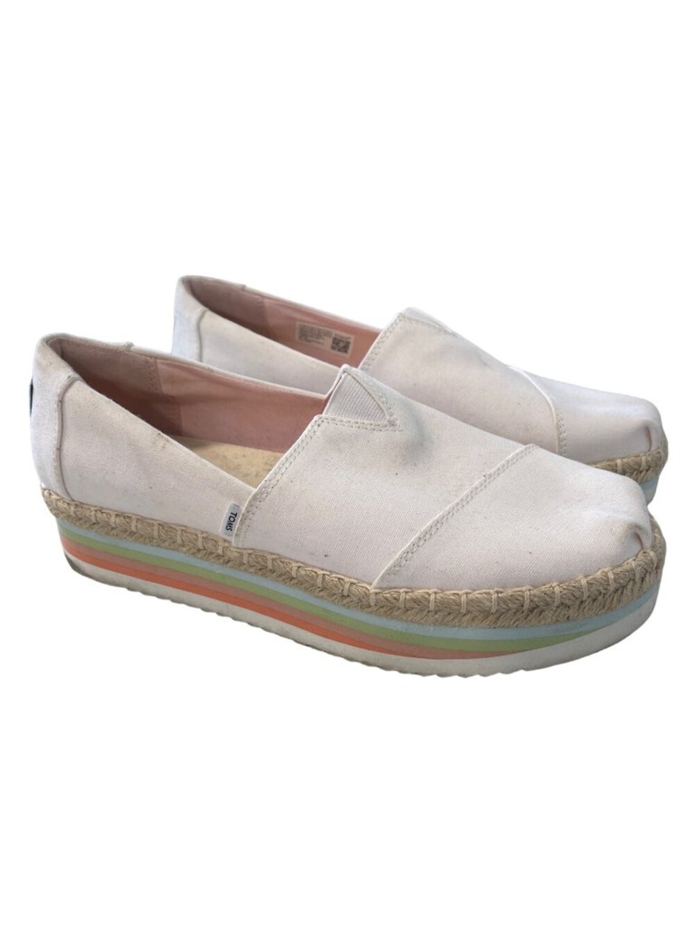 Toms Alpargata Shoes Size 8.5 Rope High Platform Slip On White Canvas Comfort